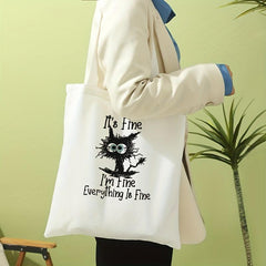 Scared Cat Print Canvas Tote Bag Large Travel Beach Shoulder Bag