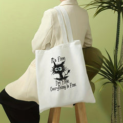 Scared Cat Print Canvas Tote Bag Large Travel Beach Shoulder Bag