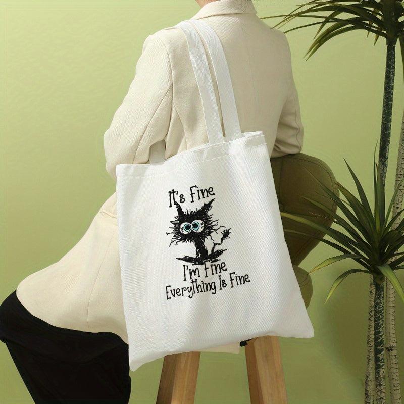 Scared Cat Print Canvas Tote Bag Large Travel Beach Shoulder Bag