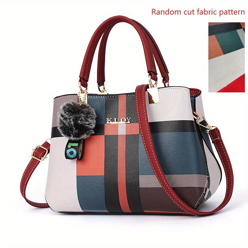 Block Plaid Tote Bag Crossbody Women's Handbag
