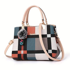 Block Plaid Tote Bag Crossbody Women's Handbag