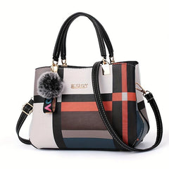 Block Plaid Tote Bag Crossbody Women's Handbag
