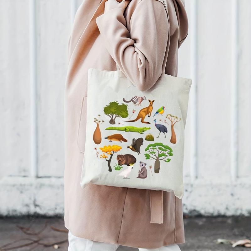Canvas Tote Bag Cartoon Animals Print Handbag All Match Shopping Bag Women