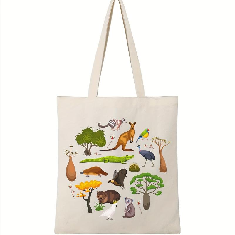 Canvas Tote Bag Cartoon Animals Print Handbag All Match Shopping Bag Women