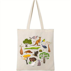Canvas Tote Bag Cartoon Animals Print Handbag All Match Shopping Bag Women