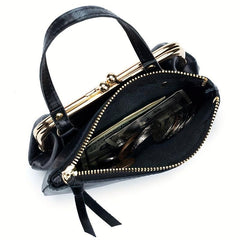 Solid Small Handbag Lightweight All Match Kiss Lock & Zipper Pocket Bag