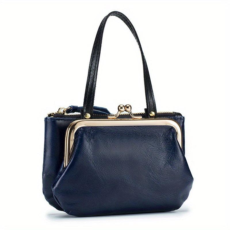 Solid Small Handbag Lightweight All Match Kiss Lock & Zipper Pocket Bag