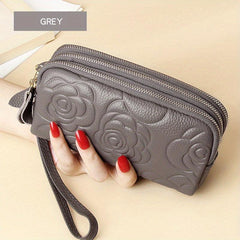 Classic Flower Embossed Long Wallet Solid Vintage Coin Purse Minimalist