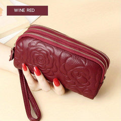Classic Flower Embossed Long Wallet Solid Vintage Coin Purse Minimalist