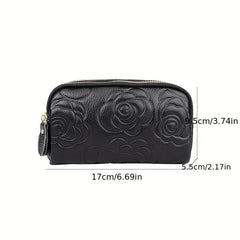 Classic Flower Embossed Long Wallet Solid Vintage Coin Purse Minimalist