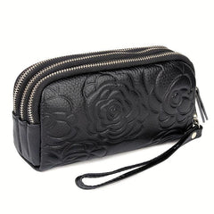 Classic Flower Embossed Long Wallet Solid Vintage Coin Purse Minimalist
