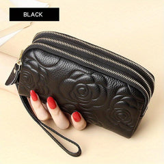 Classic Flower Embossed Long Wallet Solid Vintage Coin Purse Minimalist