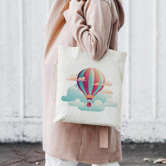 Hot Air Balloon Pattern Canvas Shoulder Bag Lightweight Shopping Bag