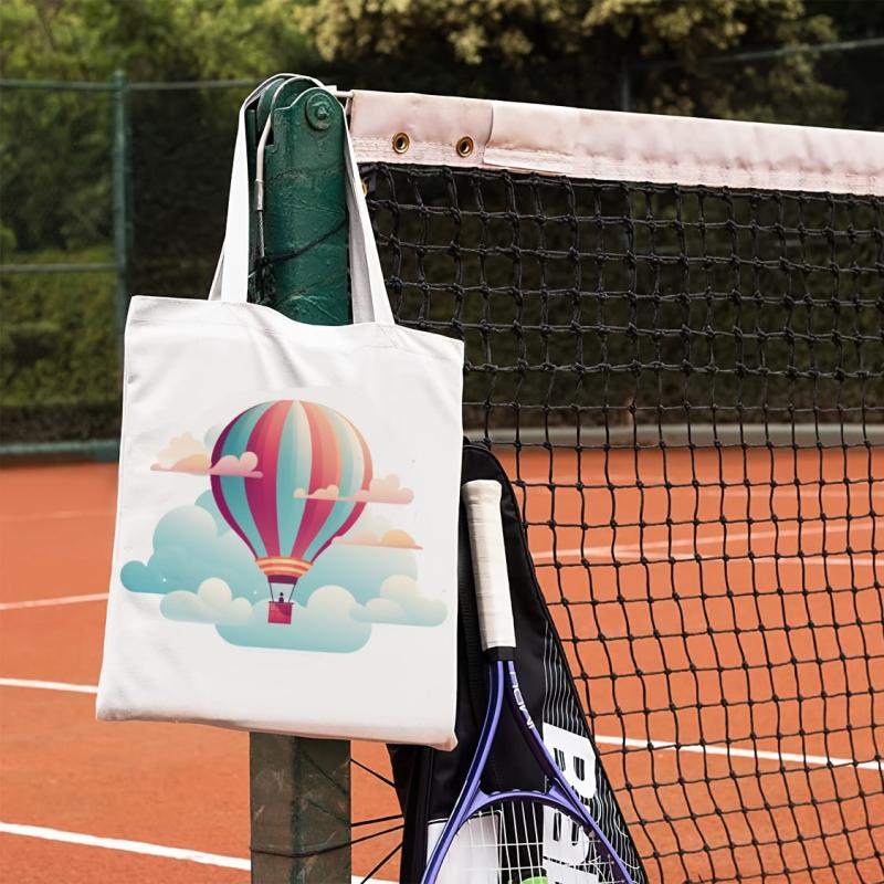 Hot Air Balloon Pattern Canvas Shoulder Bag Lightweight Shopping Bag
