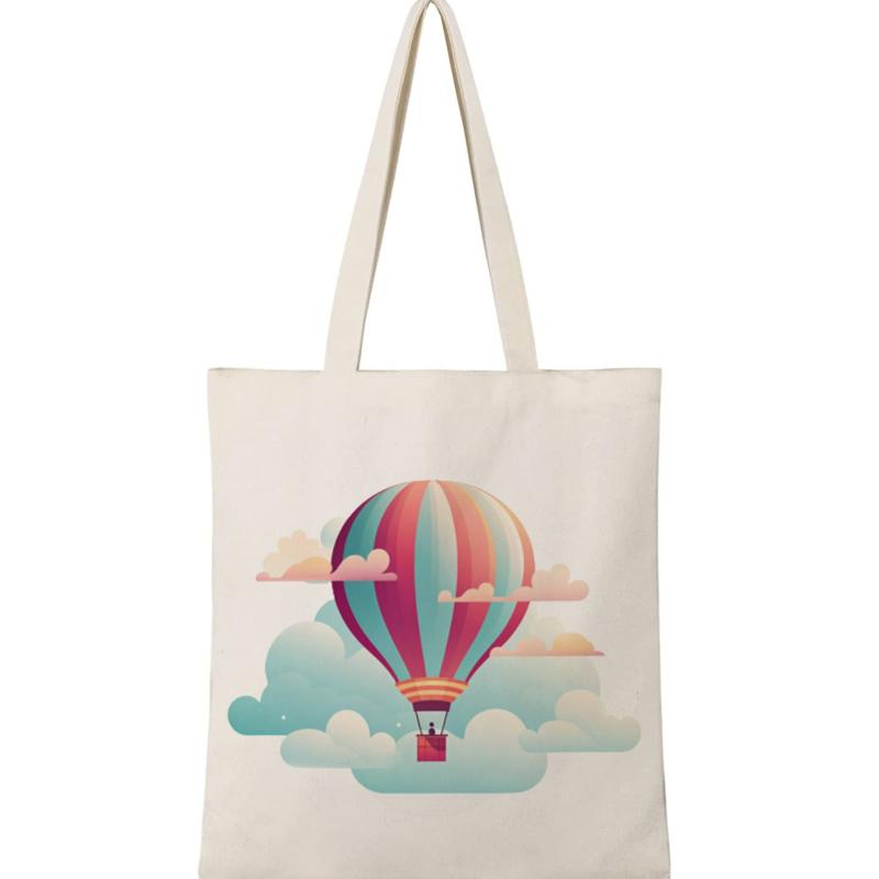 Hot Air Balloon Pattern Canvas Shoulder Bag Lightweight Shopping Bag