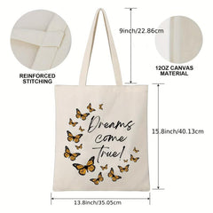 Butterfly Print Beach Tote Bag Large Capacity Canvas Shoulder Bag