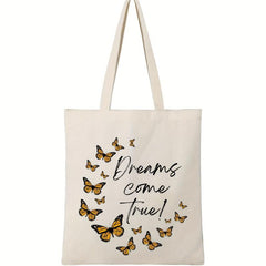 Butterfly Print Beach Tote Bag Large Capacity Canvas Shoulder Bag