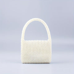 Mini Pearl Decor Handbag Glitter Satchel Bag Beaded Handle Clutch Purse