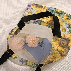 Chrysanthemum Flower Print Canvas Tote Bag Casual Travel Beach Shoulder Bag