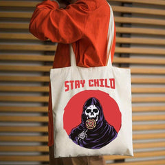 Cartoon Skull Pattern Canvas Shoulder Bag Lightweight Shopper Storage