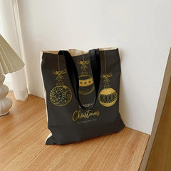 Christmas Hanging Ball Pattern Canvas Bag Women's Canvas Handbag