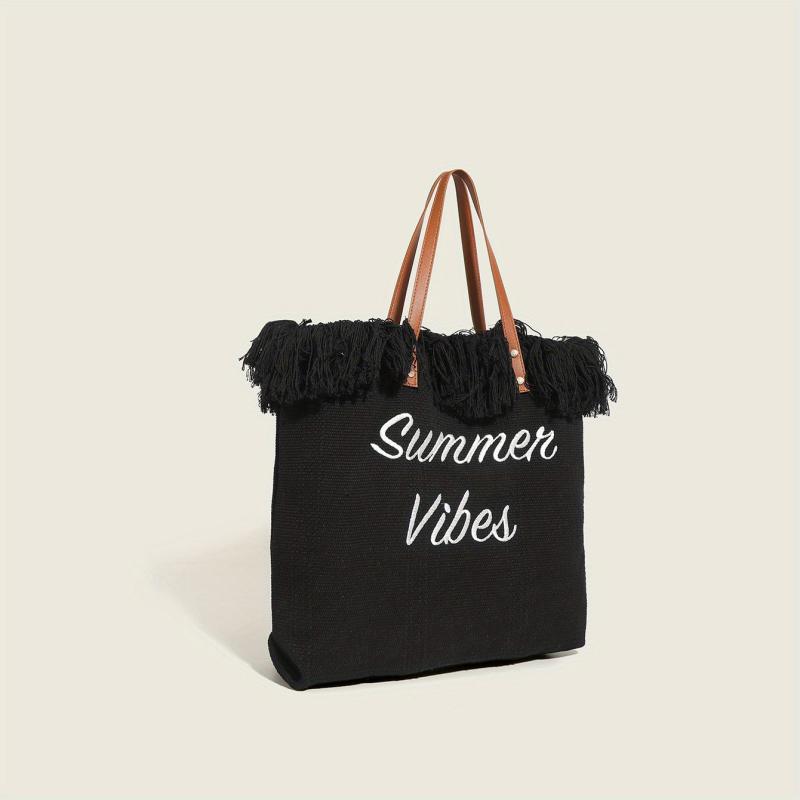 Letter Embroidered Tote Bag Large Capacity Handbag Women's Storage Bag