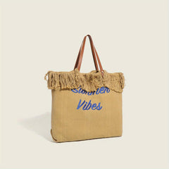 Letter Embroidered Tote Bag Large Capacity Handbag Women's Storage Bag