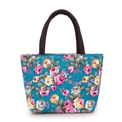 Rose Flower Print Tote Bag Canvas Shoulder Handbag for Going Out & Travel