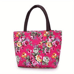 Rose Flower Print Tote Bag Canvas Shoulder Handbag for Going Out & Travel