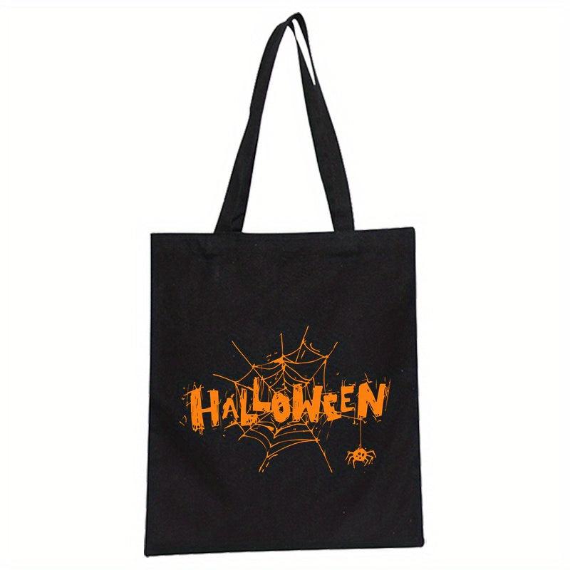Halloween Canvas Tote Bag Ghost Skull Elf Pattern Shoulder Bag