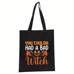 Halloween Canvas Tote Bag Ghost Skull Elf Pattern Shoulder Bag