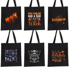 Halloween Canvas Tote Bag Ghost Skull Elf Pattern Shoulder Bag