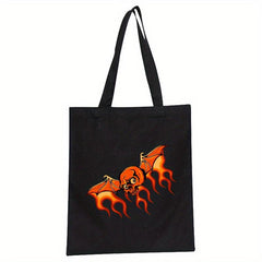 Halloween Canvas Tote Bag Ghost Skull Elf Pattern Shoulder Bag