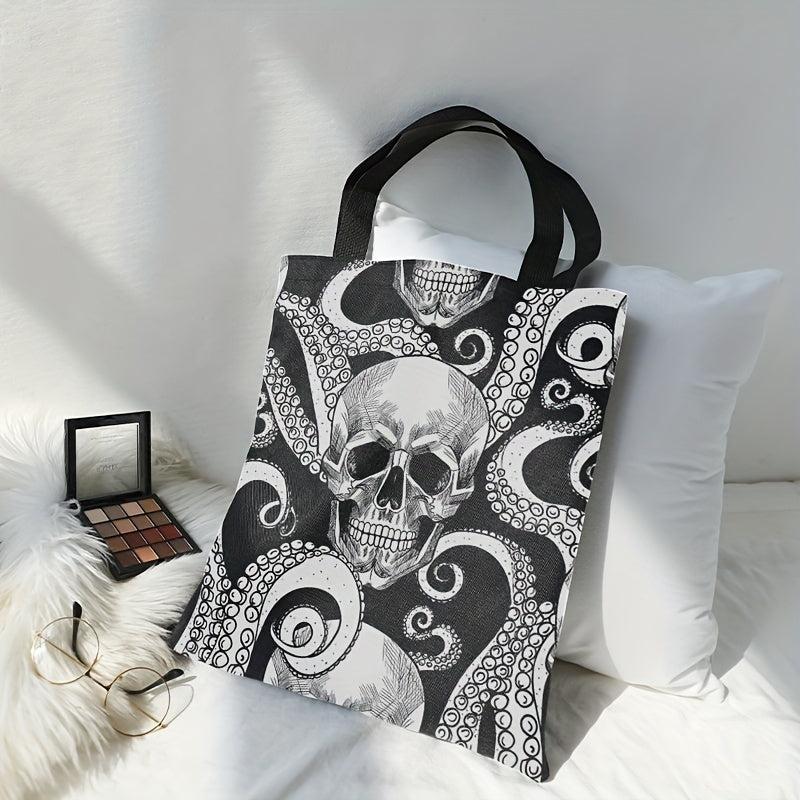 Skeleton Octopus Print Canvas Tote Bag for Travel & Work