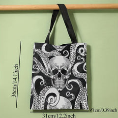Skeleton Octopus Print Canvas Tote Bag for Travel & Work