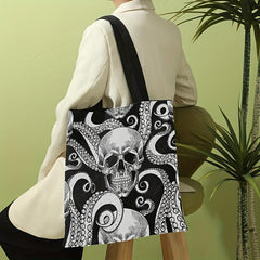 Skeleton Octopus Print Canvas Tote Bag for Travel & Work
