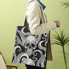 Skeleton Octopus Print Canvas Tote Bag for Travel & Work
