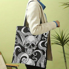 Skeleton Octopus Print Canvas Tote Bag for Travel & Work