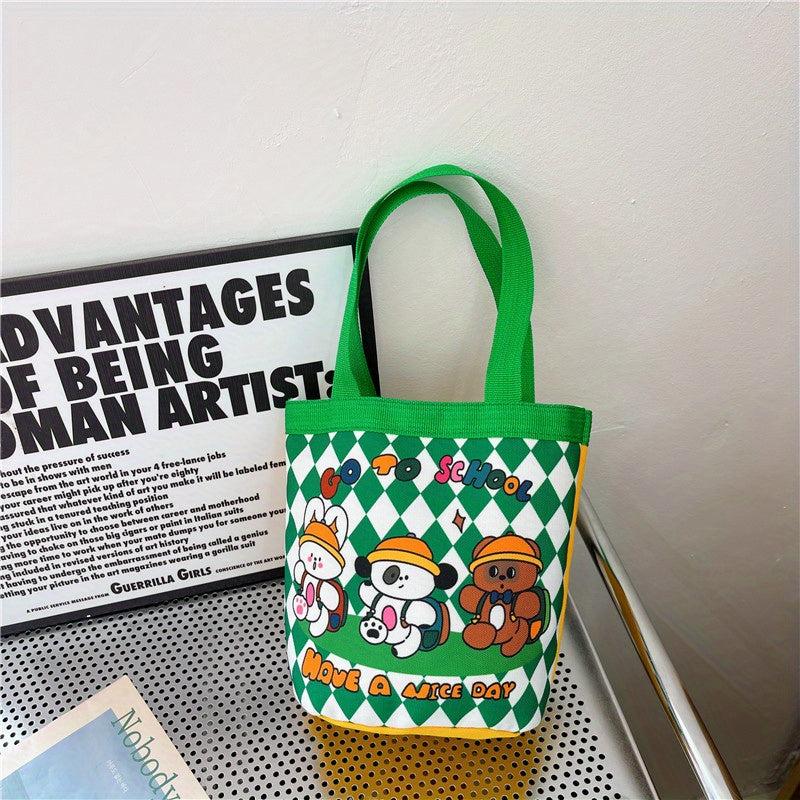 Cartoon Bucket Bag Canvas Lunch Bag Lightweight Portable Mommy Bento Bag