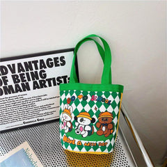 Cartoon Bucket Bag Canvas Lunch Bag Lightweight Portable Mommy Bento Bag