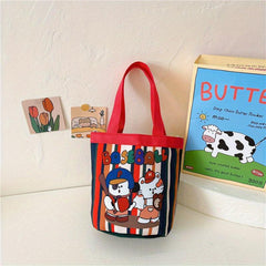 Cartoon Bucket Bag Canvas Lunch Bag Lightweight Portable Mommy Bento Bag