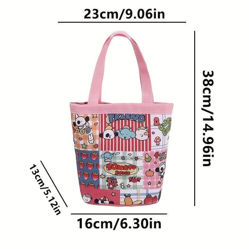 Cartoon Bucket Bag Canvas Lunch Bag Lightweight Portable Mommy Bento Bag