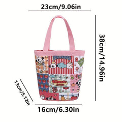 Cartoon Bucket Bag Canvas Lunch Bag Lightweight Portable Mommy Bento Bag