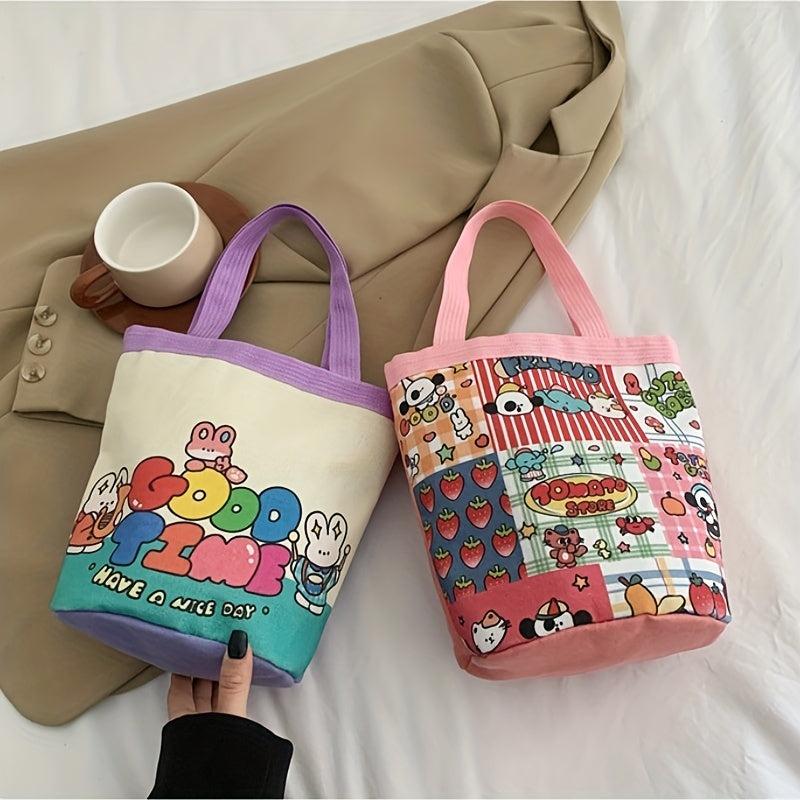 Cartoon Bucket Bag Canvas Lunch Bag Lightweight Portable Mommy Bento Bag