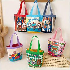 Cartoon Bucket Bag Canvas Lunch Bag Lightweight Portable Mommy Bento Bag