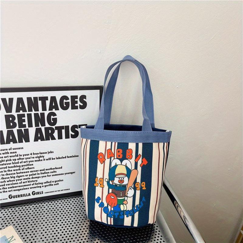 Cartoon Bucket Bag Canvas Lunch Bag Lightweight Portable Mommy Bento Bag