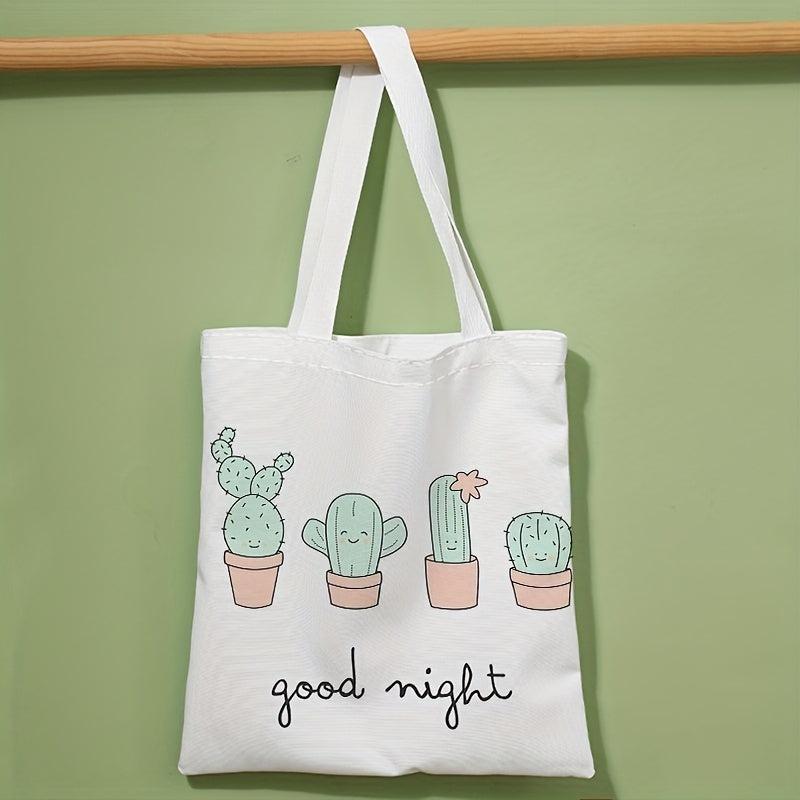 Cactus Print Canvas Tote Bag Large Capacity Shoulder Bag
