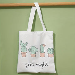 Cactus Print Canvas Tote Bag Large Capacity Shoulder Bag
