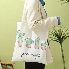 Cactus Print Canvas Tote Bag Large Capacity Shoulder Bag