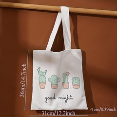 Cactus Print Canvas Tote Bag Large Capacity Shoulder Bag